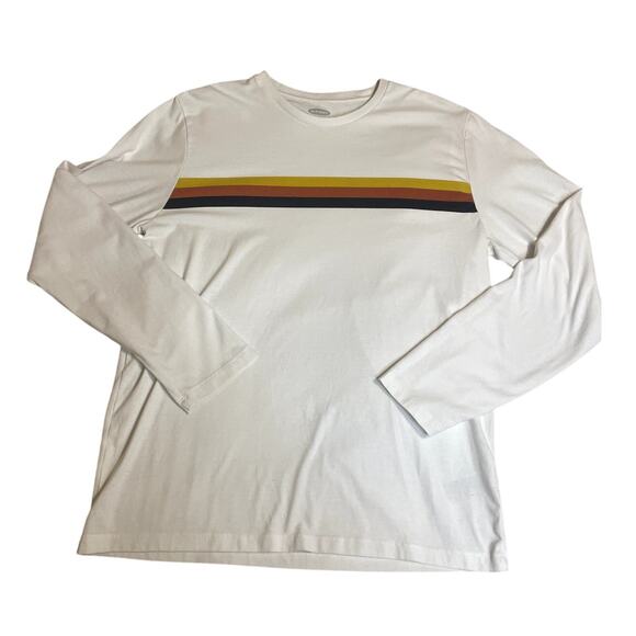 Old Navy Striped Retro Soft Washed White Long Sleeve Crew Neck Men's Tee Medium - Picture 2 of 8